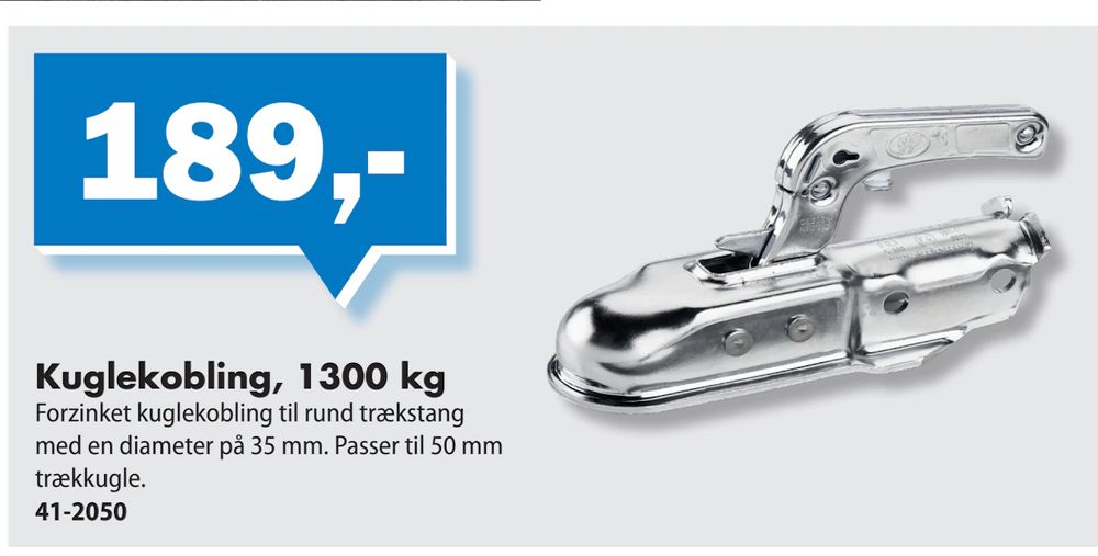 Tilbud på Kuglekobling, 1300 kg fra Biltema til 189 kr.
