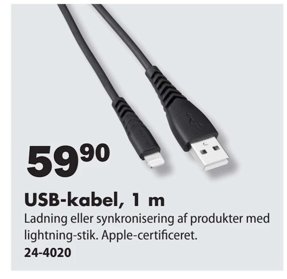Tilbud på USB-kabel, 1 m fra Biltema til 59,90 kr.