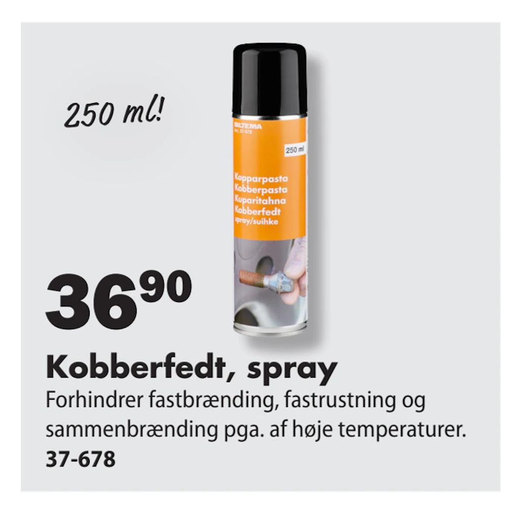 Tilbud på Kobberfedt, spray fra Biltema til 36,90 kr.