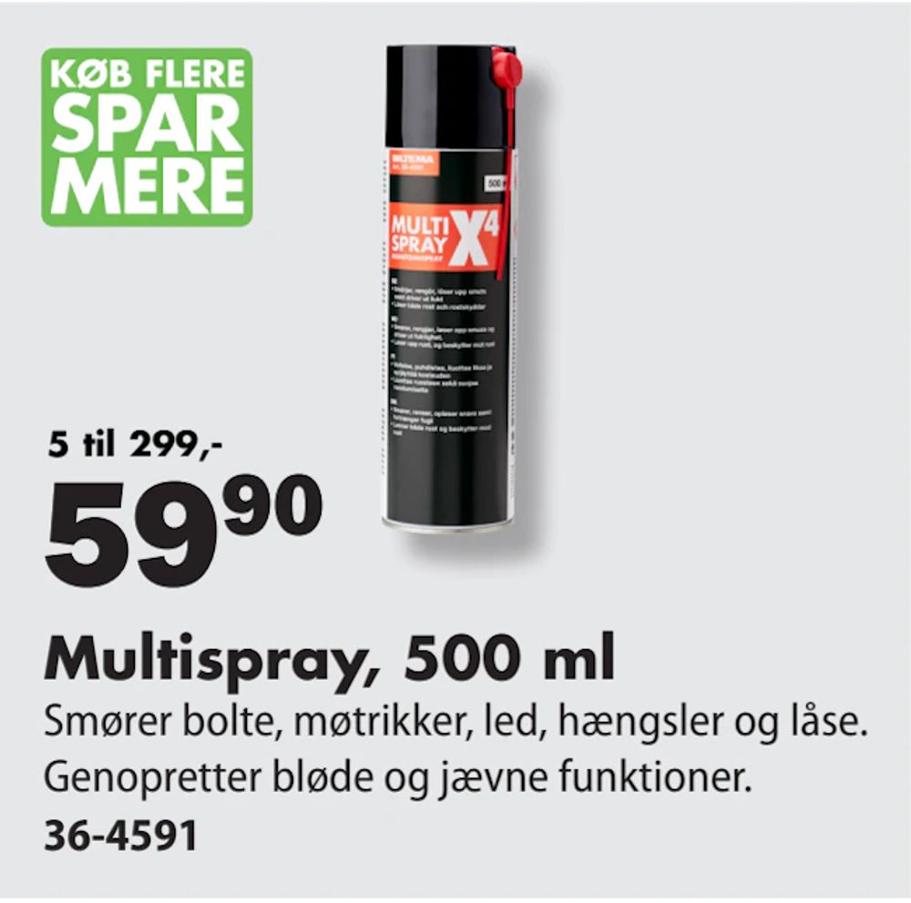 Tilbud på Multispray, 500 ml fra Biltema til 59,90 kr.