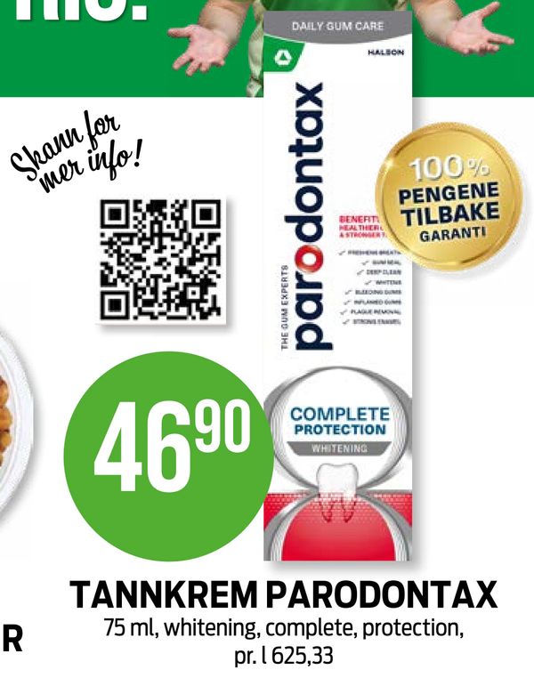 TANNKREM PARODONTAX 75 ml, whitening, complete, protection, pr. l 625,33
100% PENGENE TILBAKE GARANTI