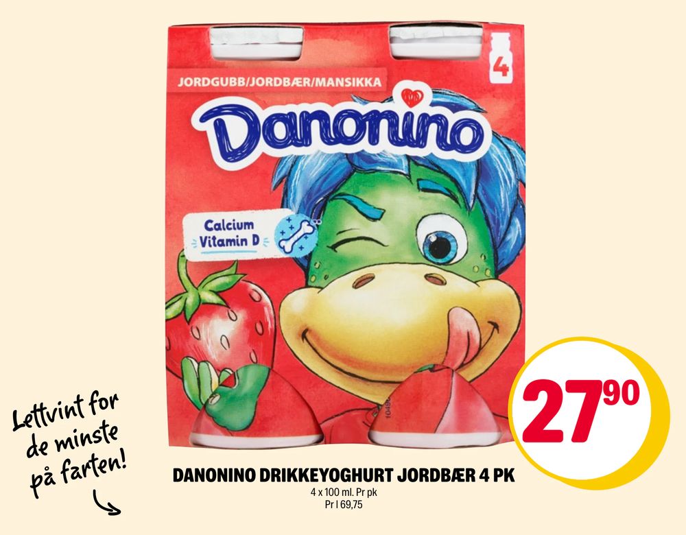 Danonino Drikkeyoghurt Jordbær 4 Pk
