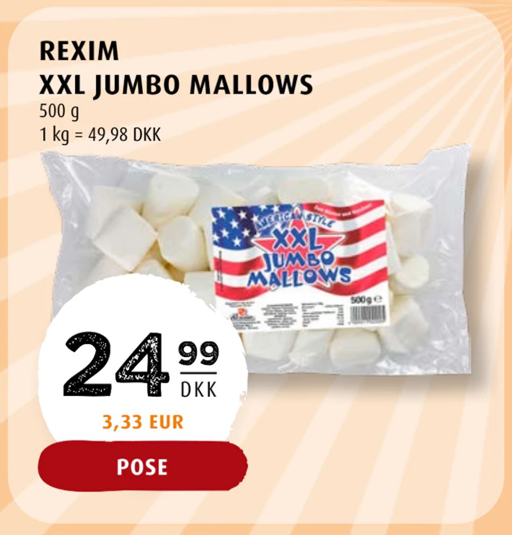 Tilbud på REXIM XXL JUMBO MALLOWS fra Scandinavian Park til 24,99 kr.