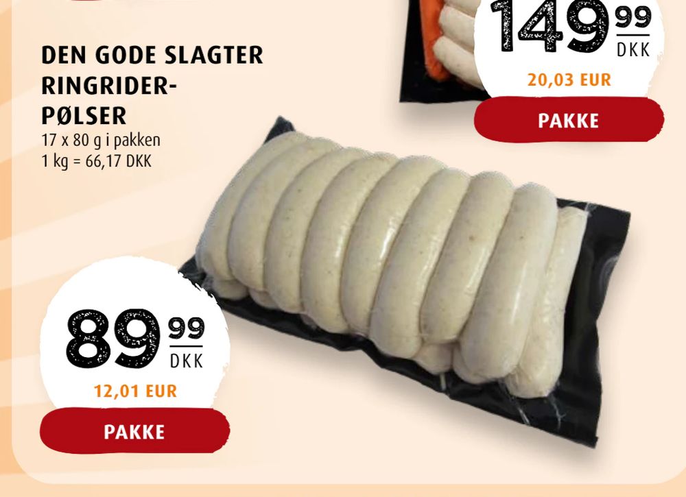 Tilbud på DEN GODE SLAGTER RINGRIDERPØLSER fra Scandinavian Park til 89,99 kr.