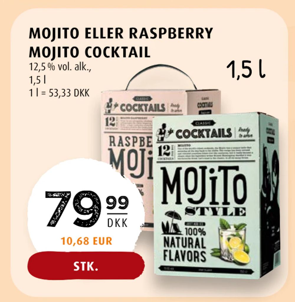 Tilbud på MOJITO ELLER RASPBERRY MOJITO COCKTAIL fra Scandinavian Park til 79,99 kr.