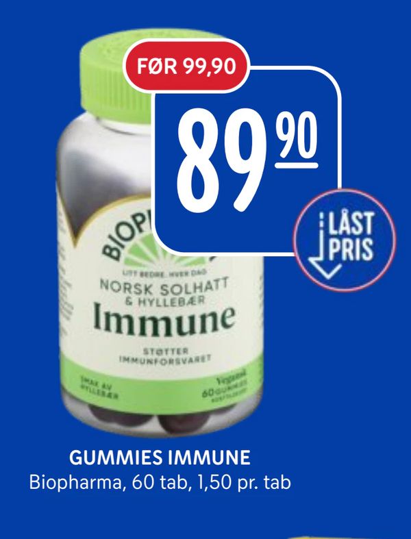 GUMMIES IMMUNE Biopharma, 60 tab, 1,50 pr. tab LÅST PRIS