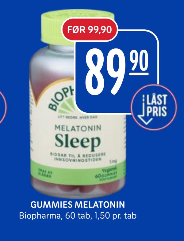 GUMMIES MELATONIN Biopharma, 60 tab, 1,50 pr. tab LÅST PRIS