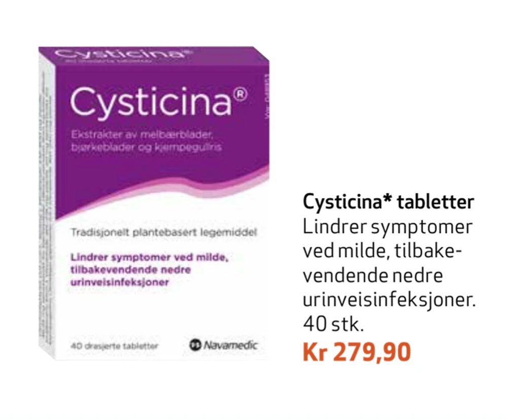 Tilbud på Cysticina* tabletter fra Apotek 1 til 279,90 kr