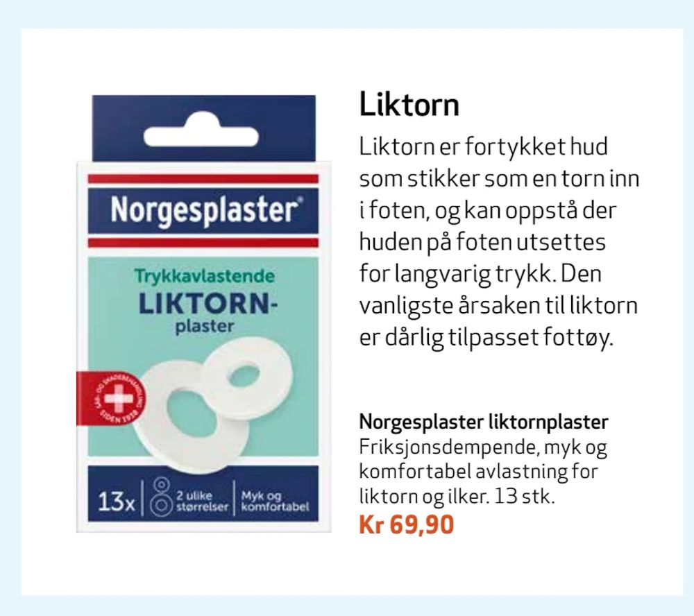 Tilbud på Norgesplaster liktornplaster fra Apotek 1 til 69,90 kr