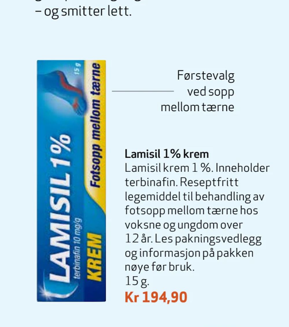 Tilbud på Lamisil 1% krem fra Apotek 1 til 194,90 kr
