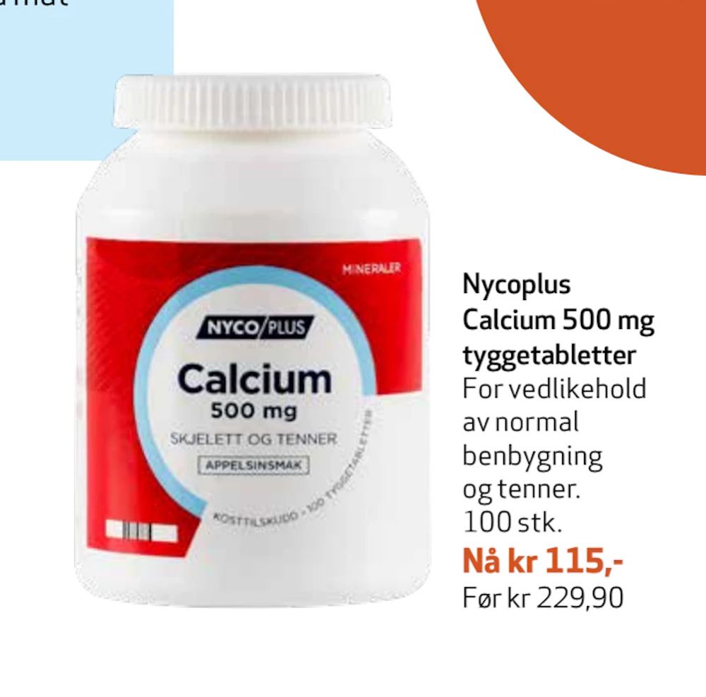 Tilbud på Nycoplus Calcium 500 mg tygge tabletter fra Apotek 1 til 115 kr