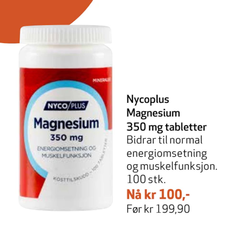 Tilbud på Nycoplus Magnesium 350 mg tabletter fra Apotek 1 til 100 kr