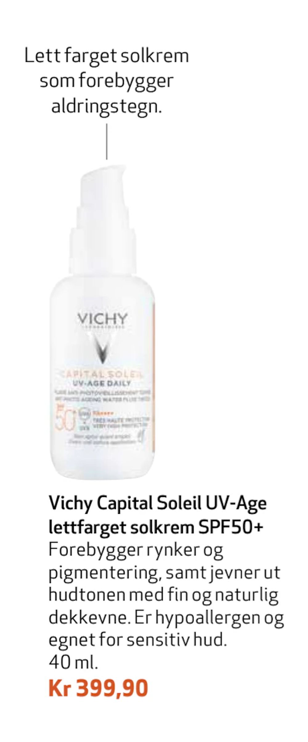 Tilbud på Vichy Capital Soleil UV-Age lettfarget solkrem SPF50+ fra Apotek 1 til 399,90 kr