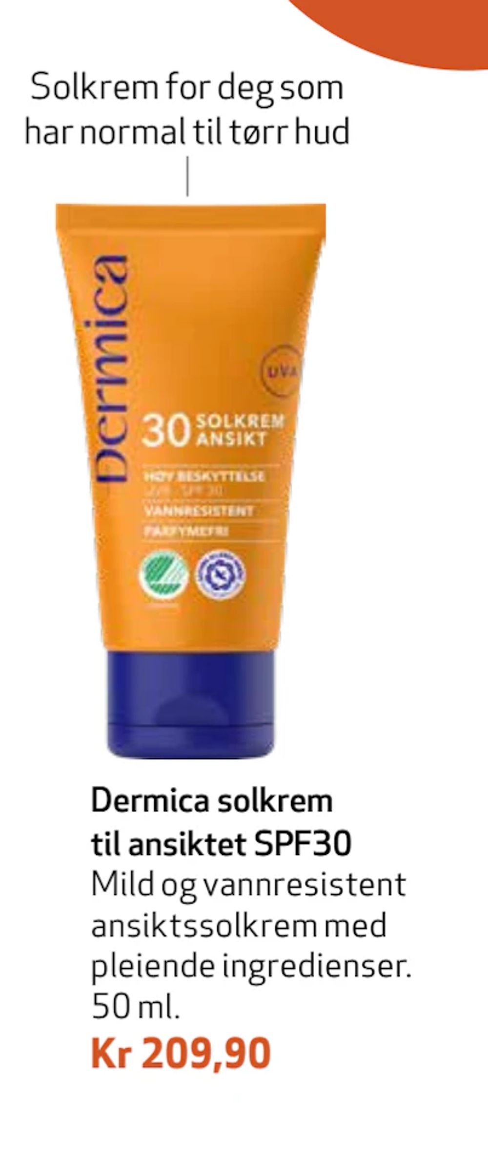 Tilbud på Dermica solkrem til ansiktet SPF30 fra Apotek 1 til 209,90 kr