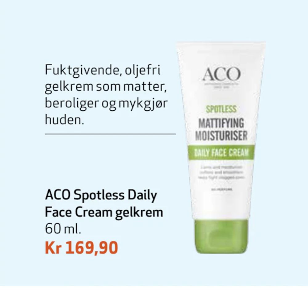 Tilbud på ACO Spotless Daily Face Cream gelkrem fra Apotek 1 til 169,90 kr