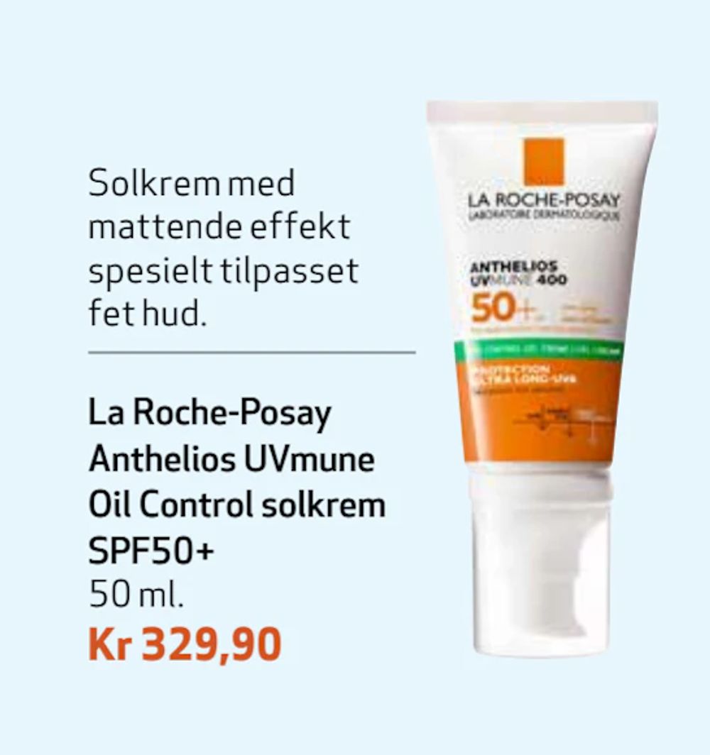 Tilbud på La Roche-Posay Anthelios UVmune Oil Control solkrem SPF50+ fra Apotek 1 til 329,90 kr