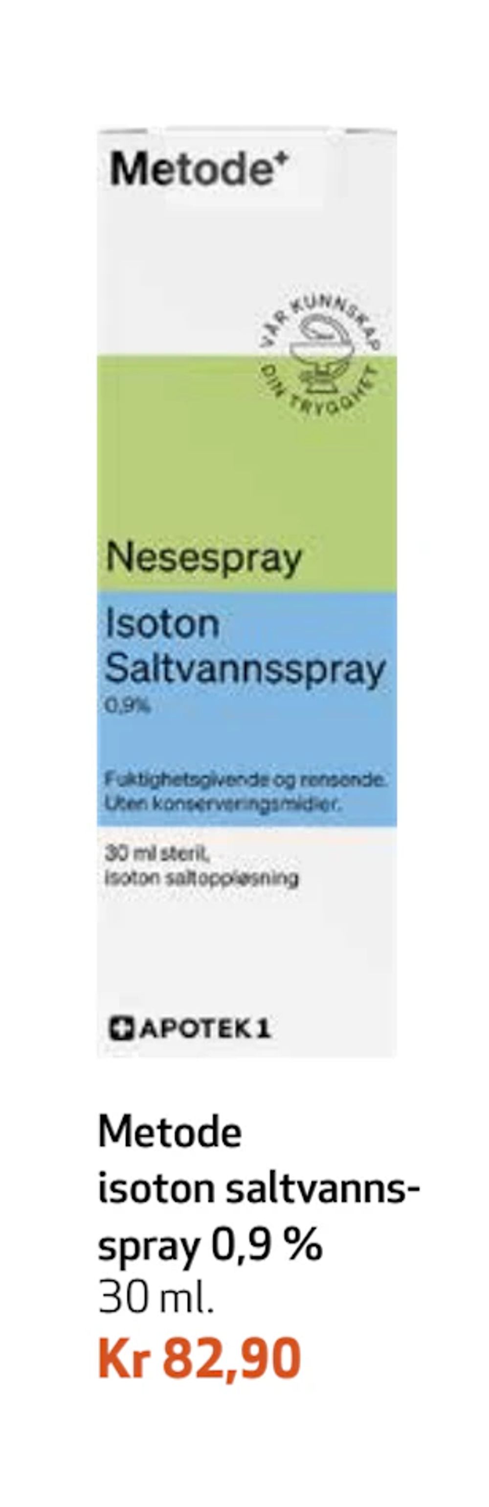Tilbud på Metode isoton saltvannsspray 0,9 % fra Apotek 1 til 82,90 kr