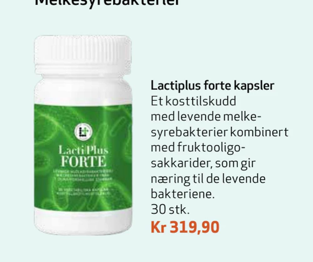 Tilbud på Lactiplus forte kapsler fra Apotek 1 til 319,90 kr