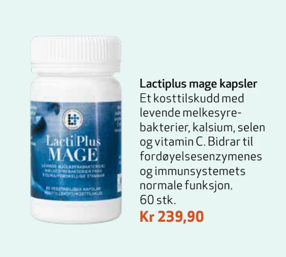 Tilbud på Lactiplus mage kapsler fra Apotek 1 til 239,90 kr