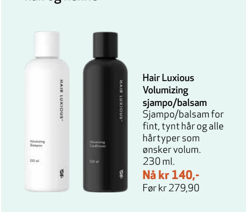 Tilbud på Hair Luxious Volumizing sjampo/balsam fra Apotek 1 til 140 kr