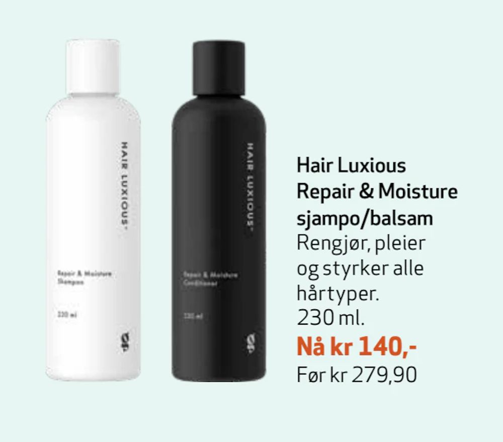 Tilbud på Hair Luxious Repair & Moisture sjampo/balsam fra Apotek 1 til 140 kr