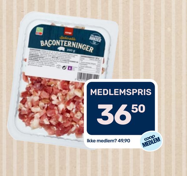 BACONTERNINGER coop 200 g Ikke medlem? 49,90
