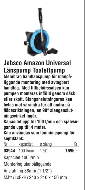 Jabsco Amazon Universal Länspump Toalettpump
