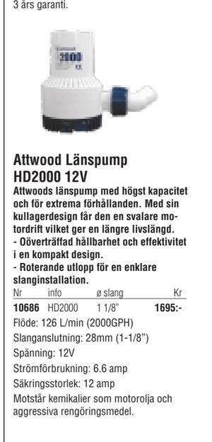 Attwood Länspump HD2000 12V