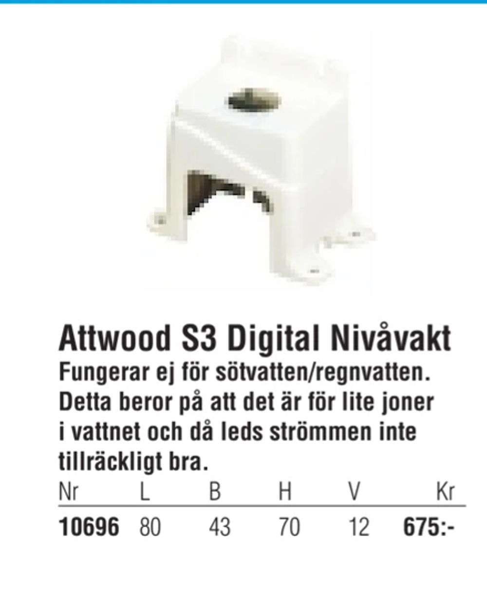 Erbjudanden på Attwood S3 Digital Nivåvakt från Erlandsons Brygga för 675 kr