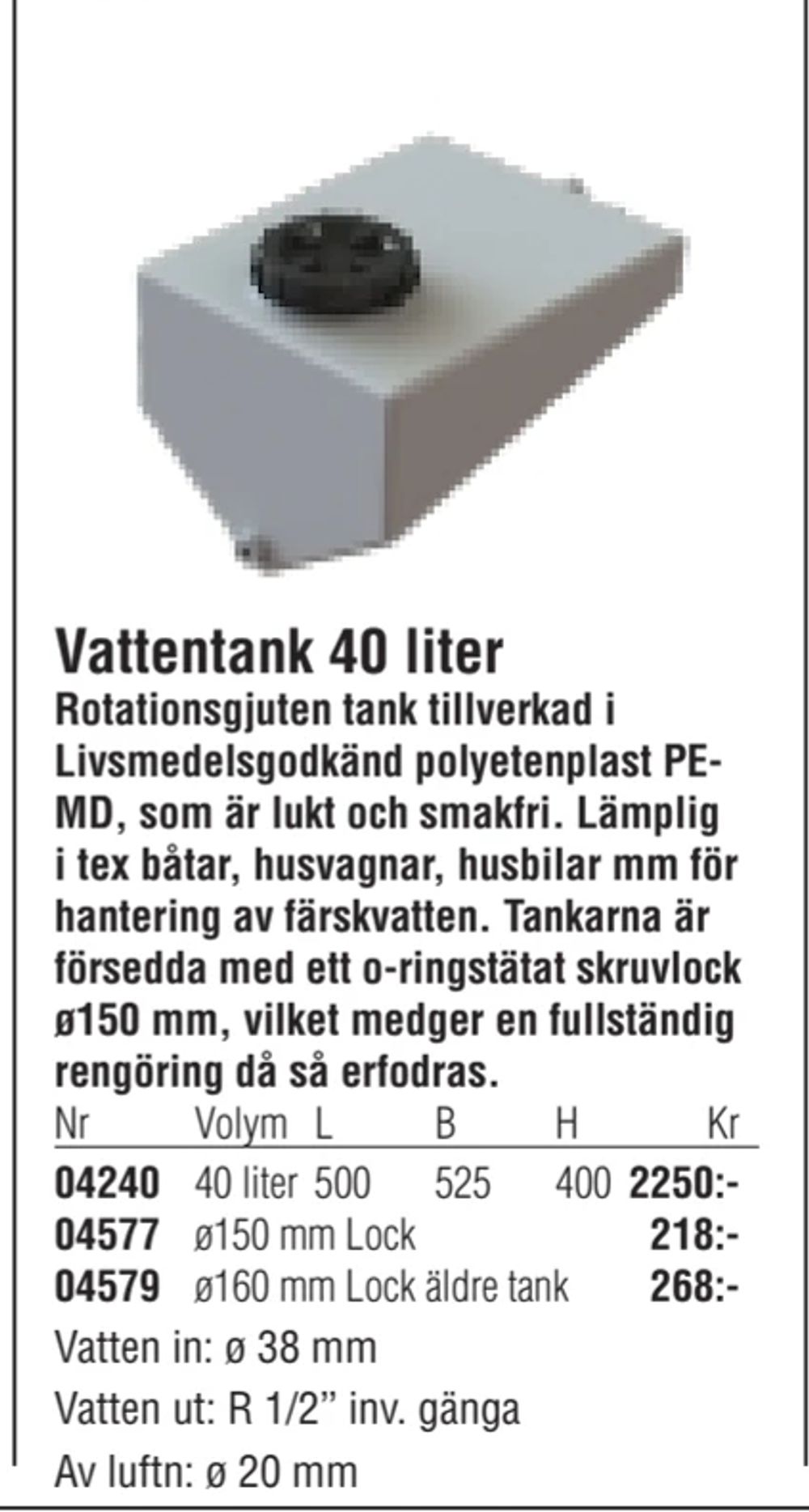 Erbjudanden på Vattentank 40 liter från Erlandsons Brygga för 2 250 kr
