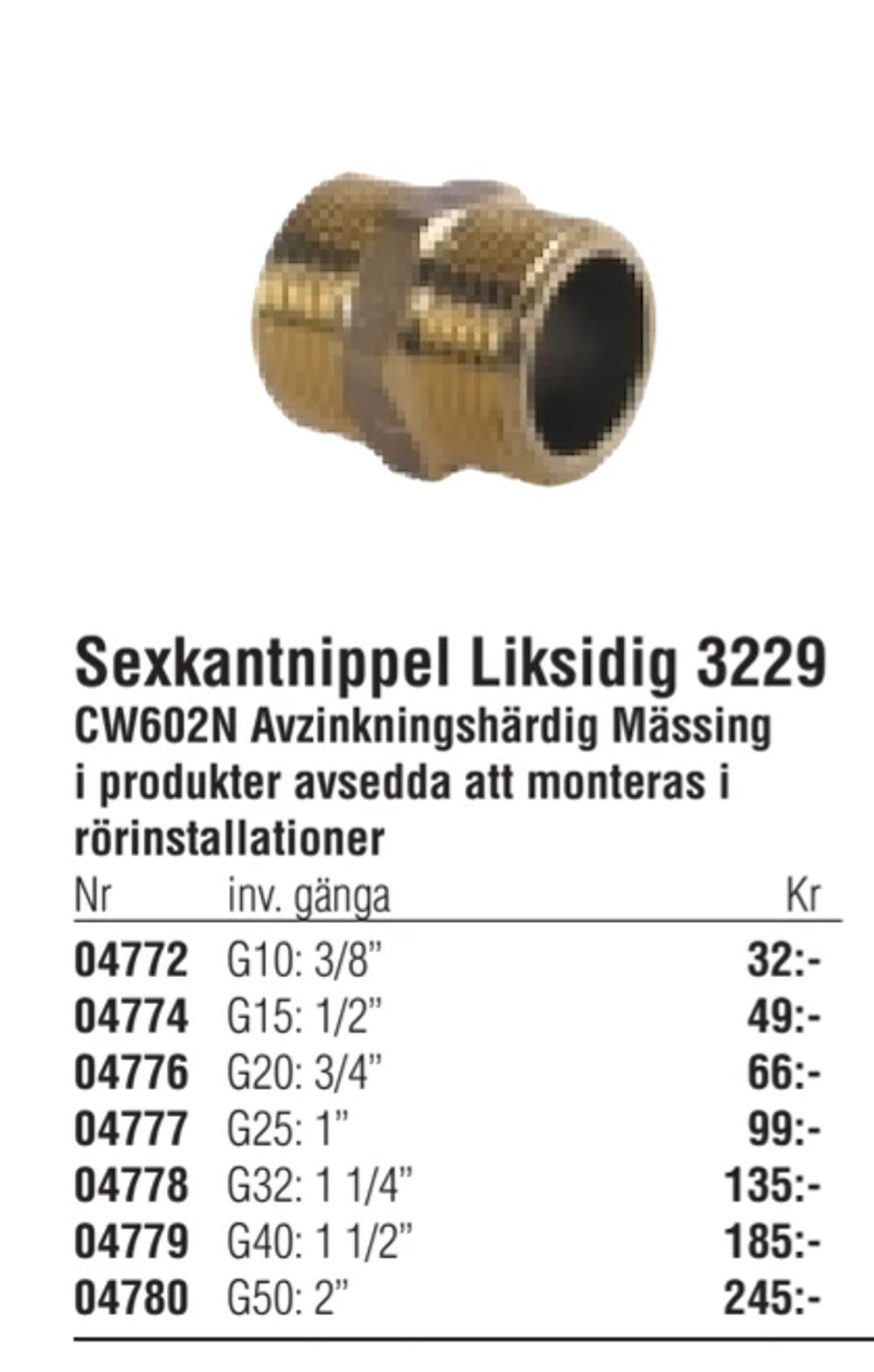 Erbjudanden på Sexkantnippel Liksidig 3229 från Erlandsons Brygga för 32 kr