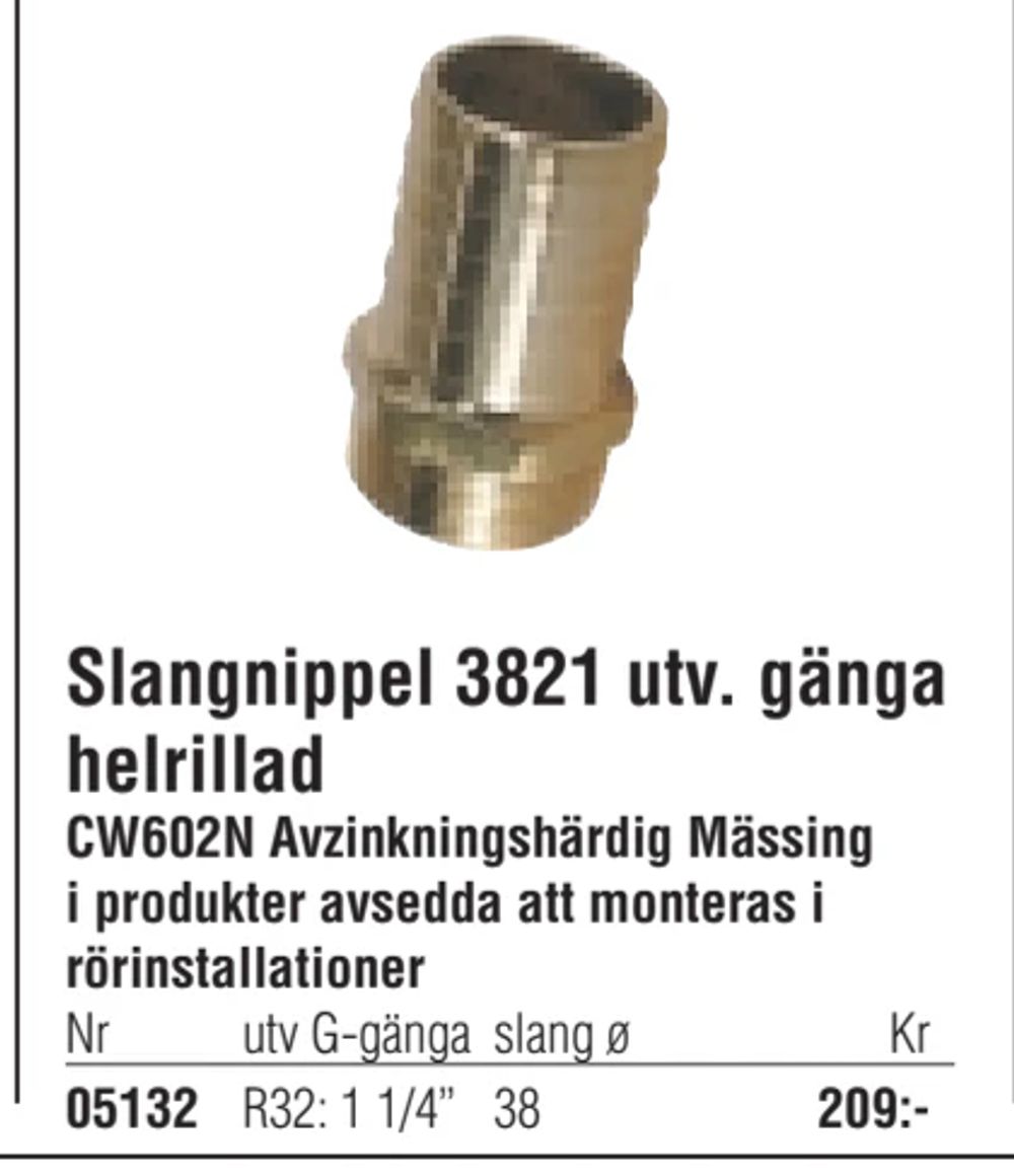 Erbjudanden på Slangnippel 3821 utv. gänga helrillad från Erlandsons Brygga för 209 kr