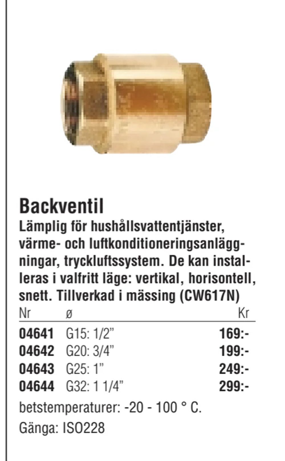 Erbjudanden på Backventil från Erlandsons Brygga för 169 kr