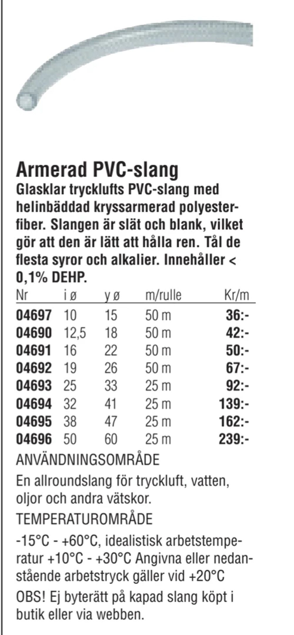 Erbjudanden på Armerad PVC-slang från Erlandsons Brygga för 36 kr