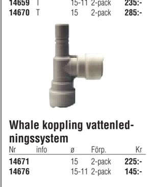Whale koppling vattenledningssystem