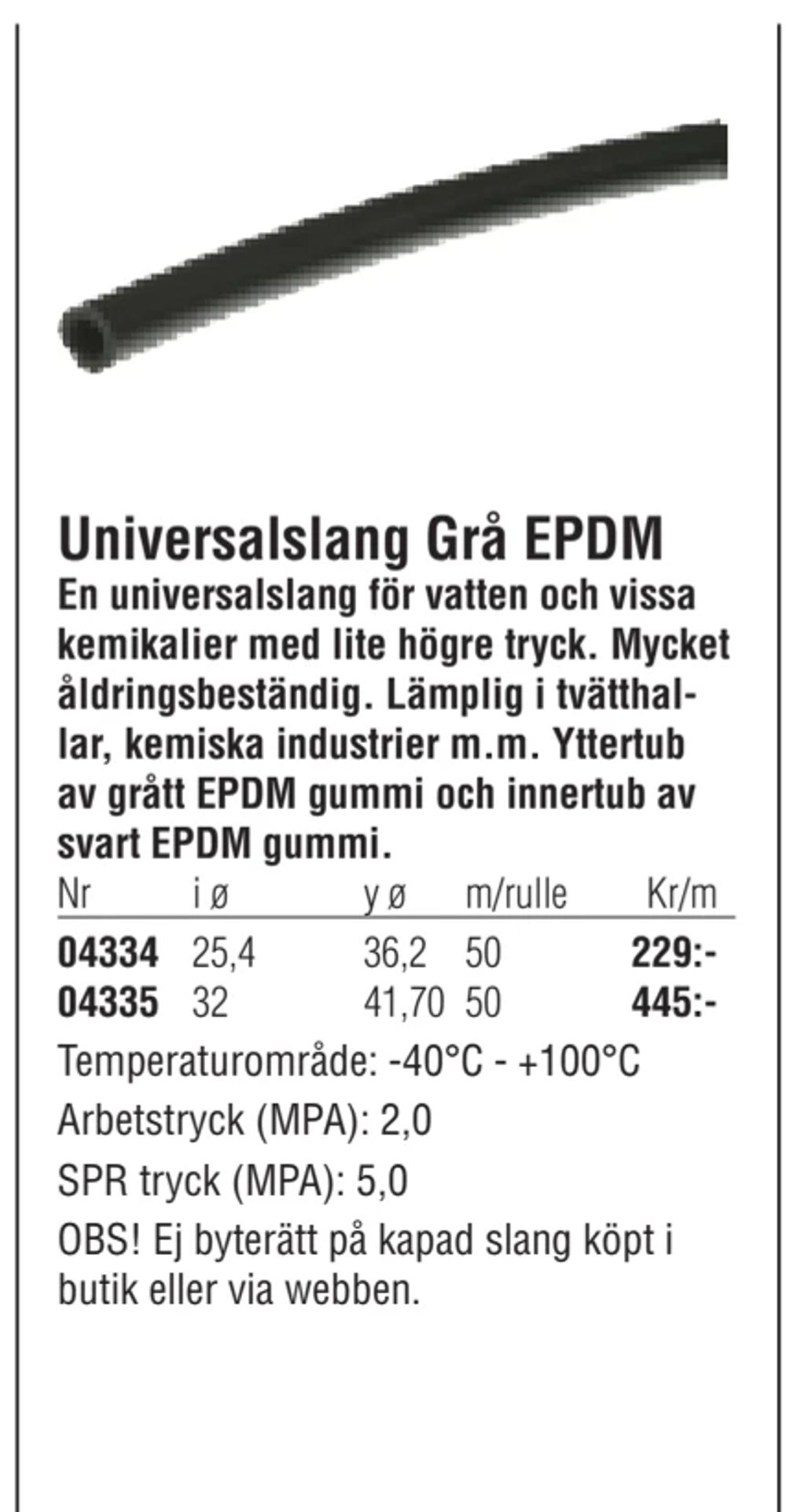 Erbjudanden på Universalslang Grå EPDM från Erlandsons Brygga för 229 kr
