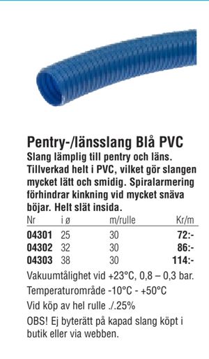 Pentry-/länsslang Blå PVC