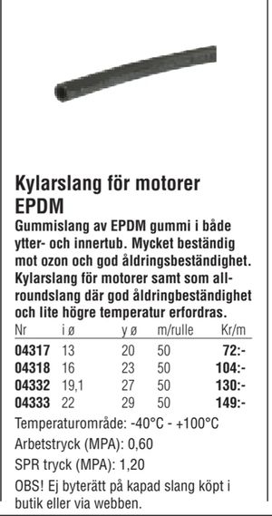Kylarslang för motorer EPDM