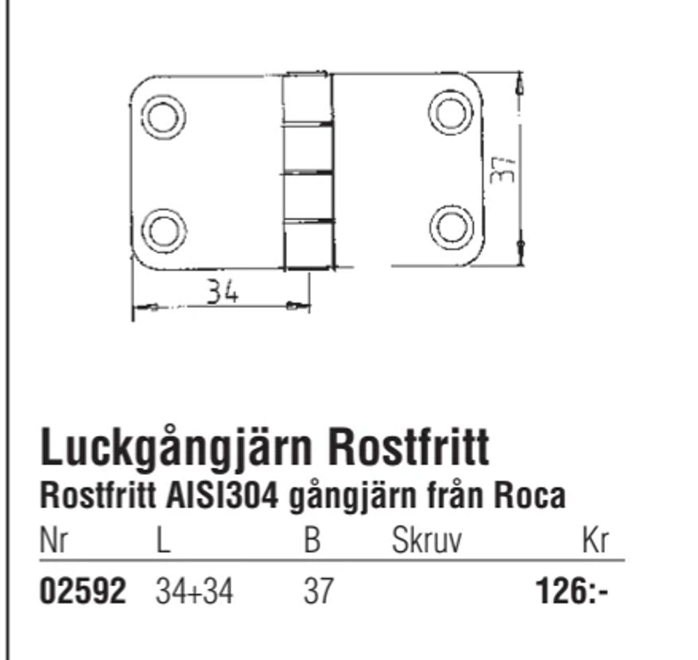 Erbjudanden på Rostfritt AISI304 gångjärn från Roca från Erlandsons Brygga för 126 kr