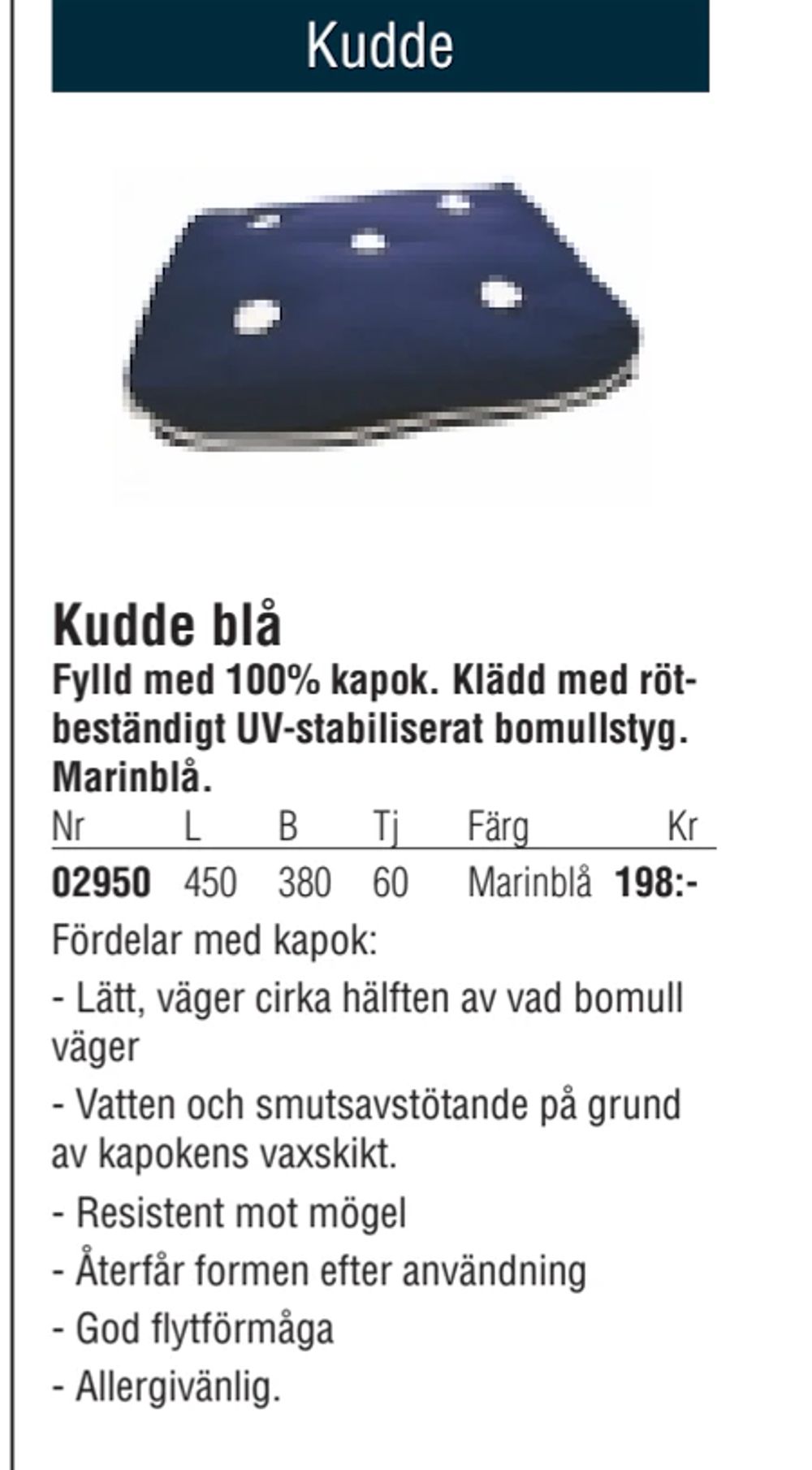 Erbjudanden på Kudde blå från Erlandsons Brygga för 198 kr