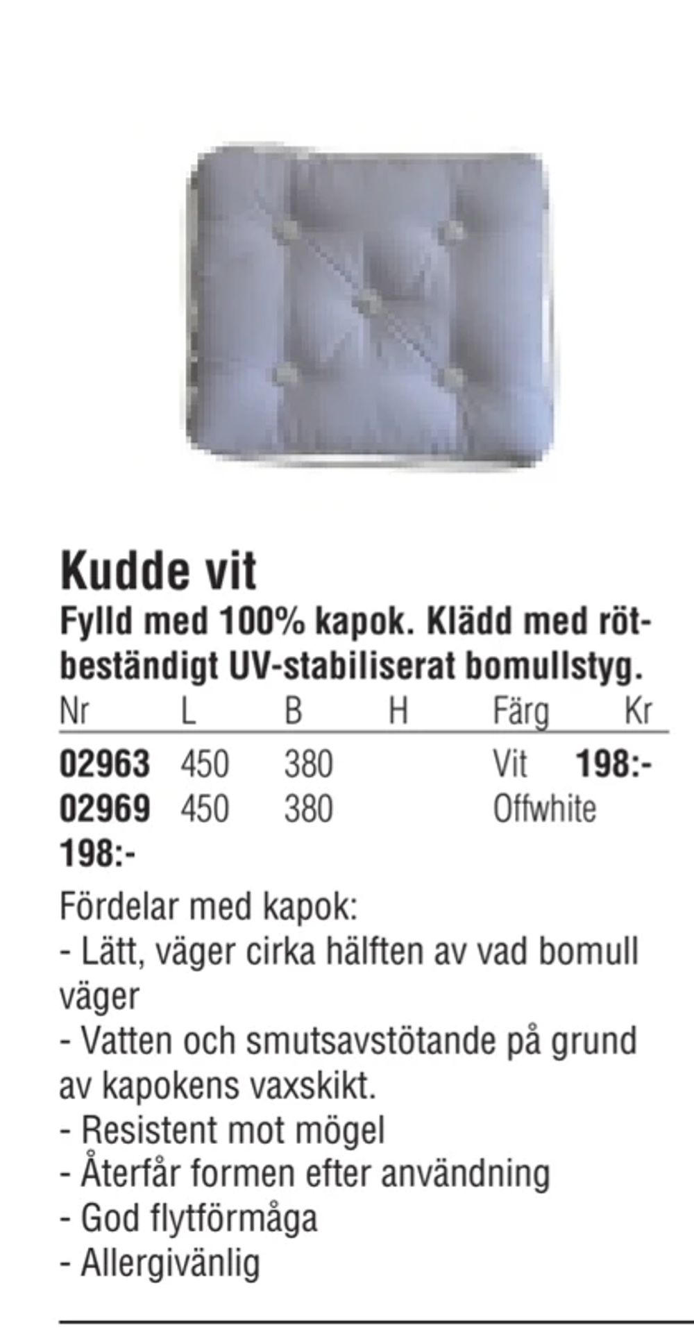 Erbjudanden på Kudde vit från Erlandsons Brygga för 198 kr