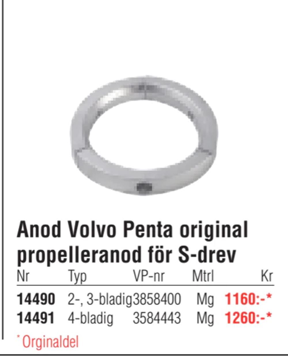 Erbjudanden på Anod Volvo Penta original propelleranod för S-drev från Erlandsons Brygga för 1 160 kr
