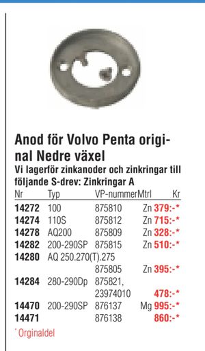 Anod för Volvo Penta original Nedre växel