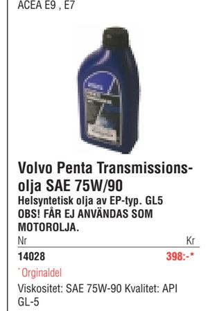 Volvo Penta Transmissionsolja SAE 75W/90