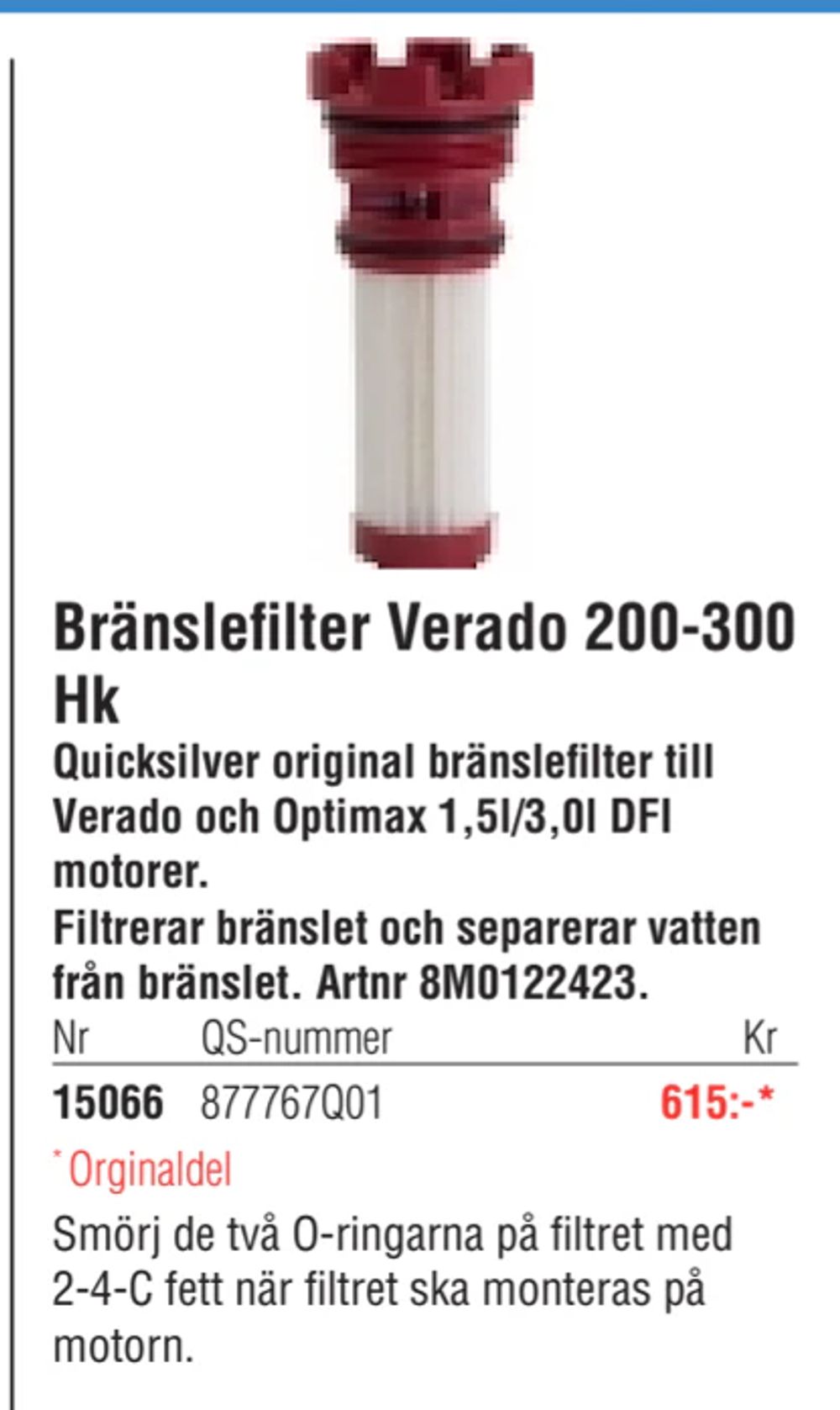 Erbjudanden på Bränslefilter Verado 200-300 Hk från Erlandsons Brygga för 615 kr