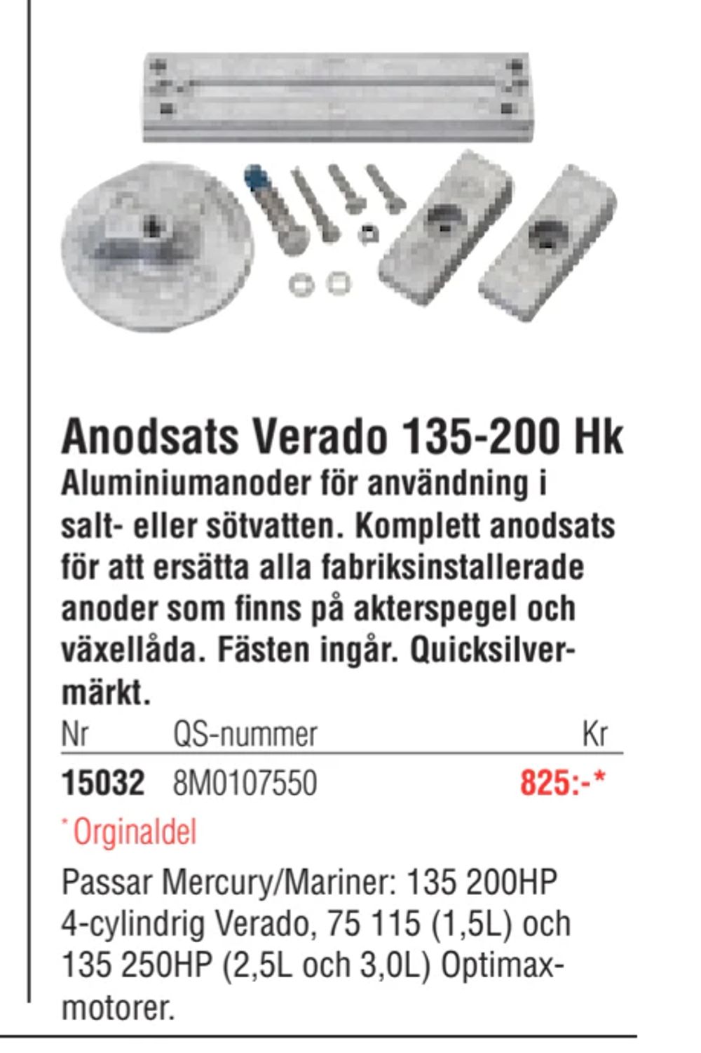 Erbjudanden på Anodsats Verado 135-200 Hk från Erlandsons Brygga för 825 kr