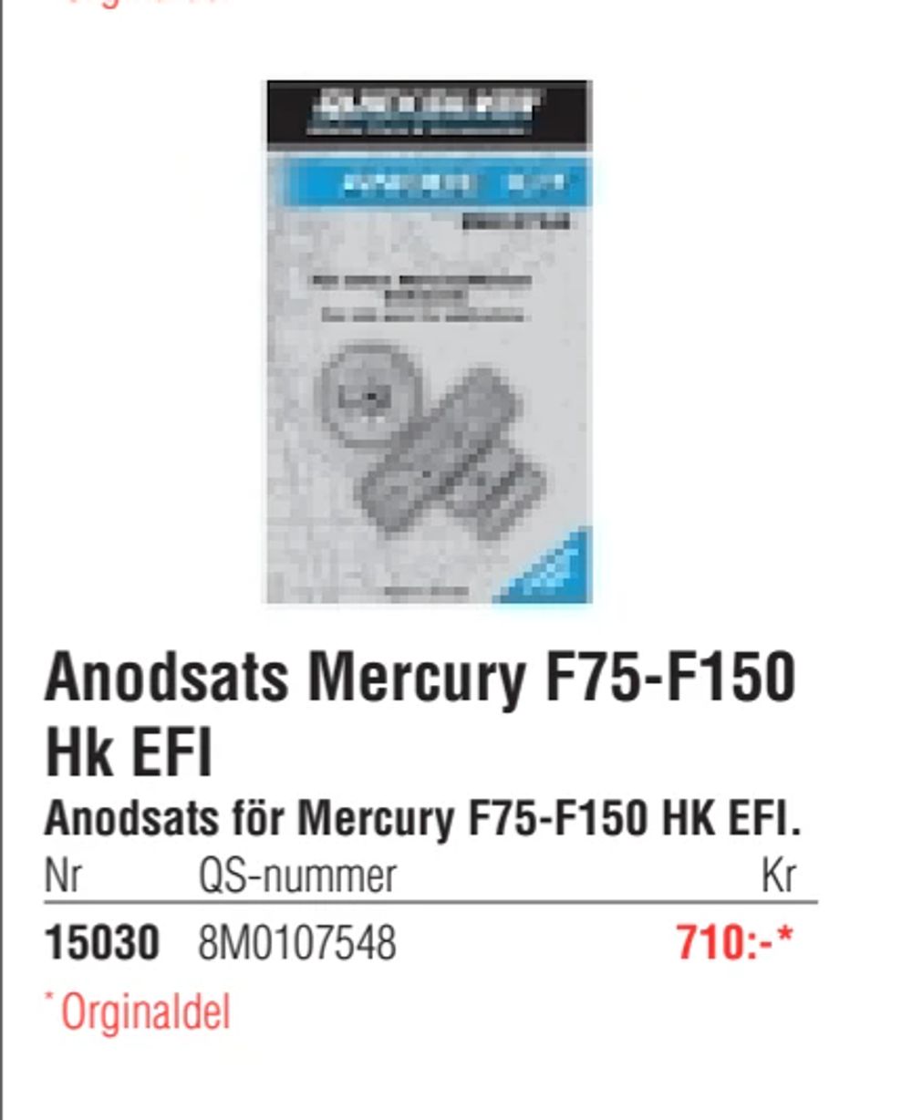 Erbjudanden på Anodsats Mercury F75-F150 Hk EFI från Erlandsons Brygga för 710 kr