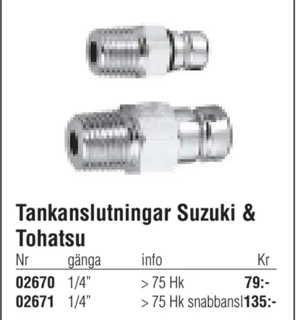 Erbjudanden på Tankanslutningar Suzuki & Tohatsu från Erlandsons Brygga för 79 kr