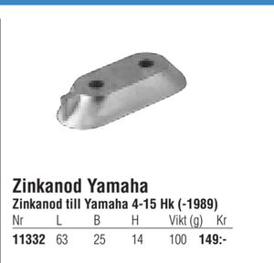 Zinkanod till Yamaha 4-15 Hk (-1989)