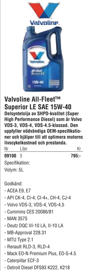 Valvoline All-Fleet™ Superior LE SAE 15W-40